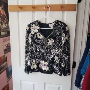 Vintage Oleg Cassini Black Tie Formal Sequin Top